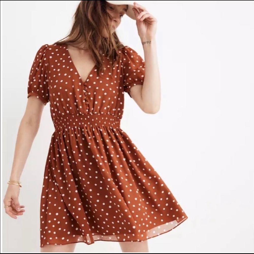 Madewell burnt orange polka dot dress